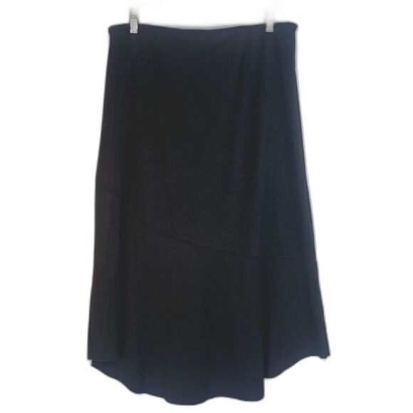 Kensie Black Faux Suede Aline Asymmetrical Ruffles Contemporary Midi Size XL - Picture 2 of 9